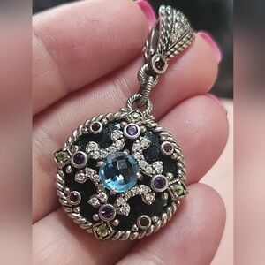 Elegant Silver Pendant Amethyst Blue Topaz